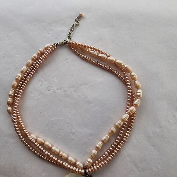 Sterling 925 Carved Mother Of Pearl Rose Pink Genuine Pearl Necklace  Choker - Picture 6 of 10